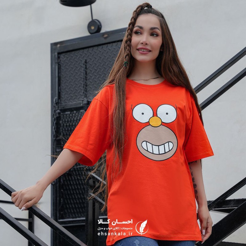 تیشرت لانگ رنگی رنگی کارتنی طرح هومر سیمپسون