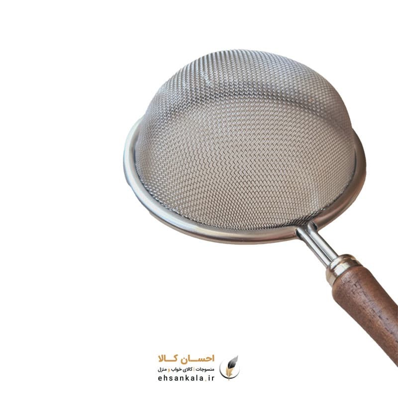 صافی چای استیل دسته چوبی | استیل درجه یک با قطر ۷ سانتیمتر